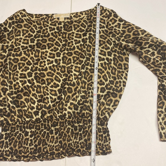Michael michael kors leopard print blouse long sleeve Top Elastic Waist Small - Picture 10 of 11